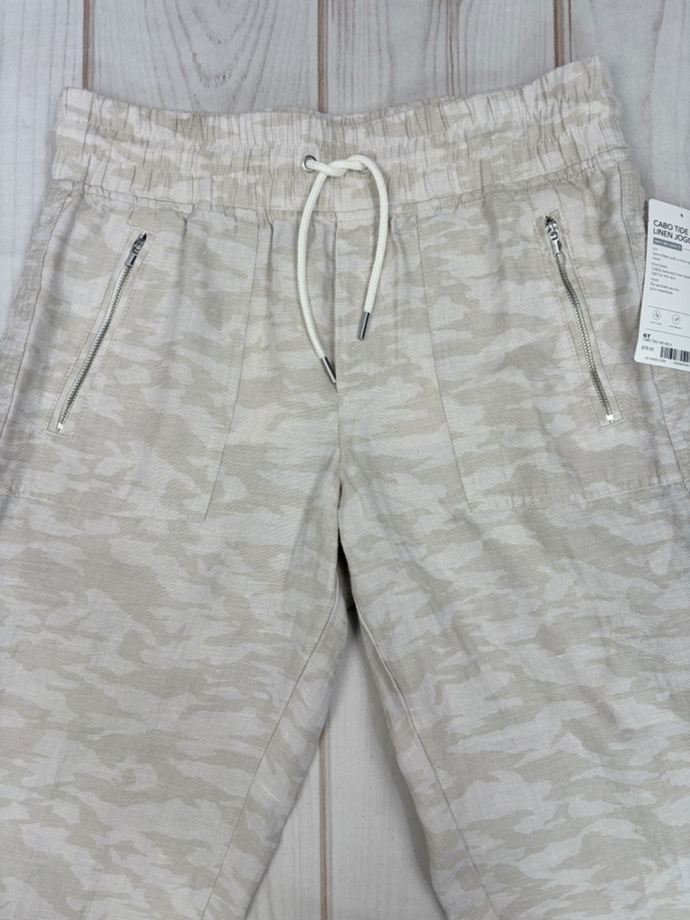 NWT Athleta Cabo Tide Linen Jogger Neutral Camo Sz 6 Tall - Picture 11 of 15